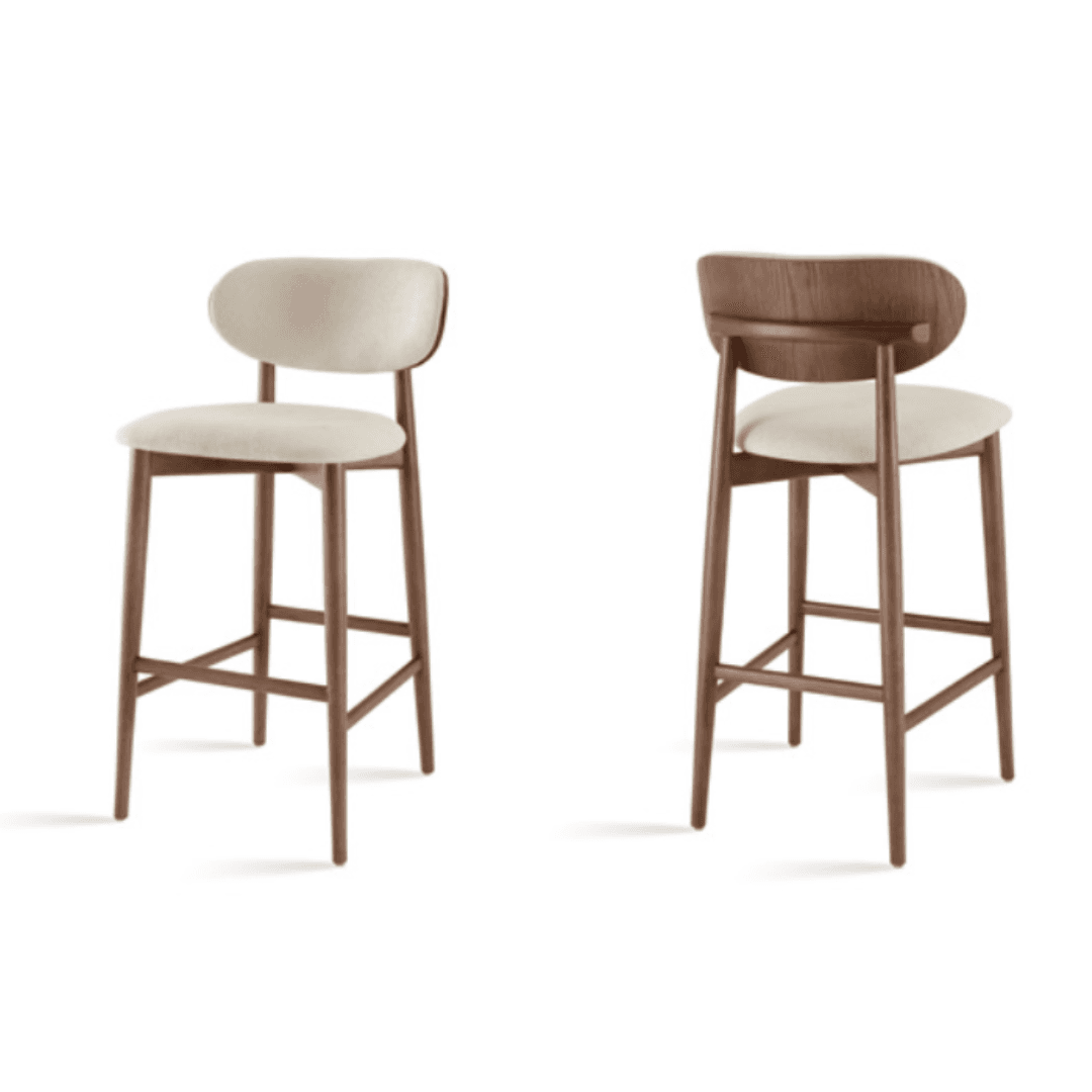 Banqueta Lucia 02 estofada com encosto em madeira